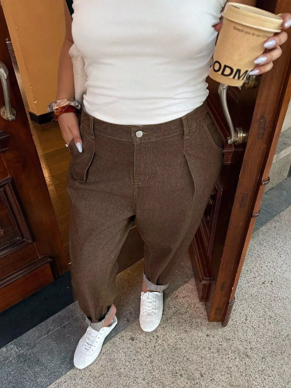 Plus Size Pleated Detail Loose Fit Jeans