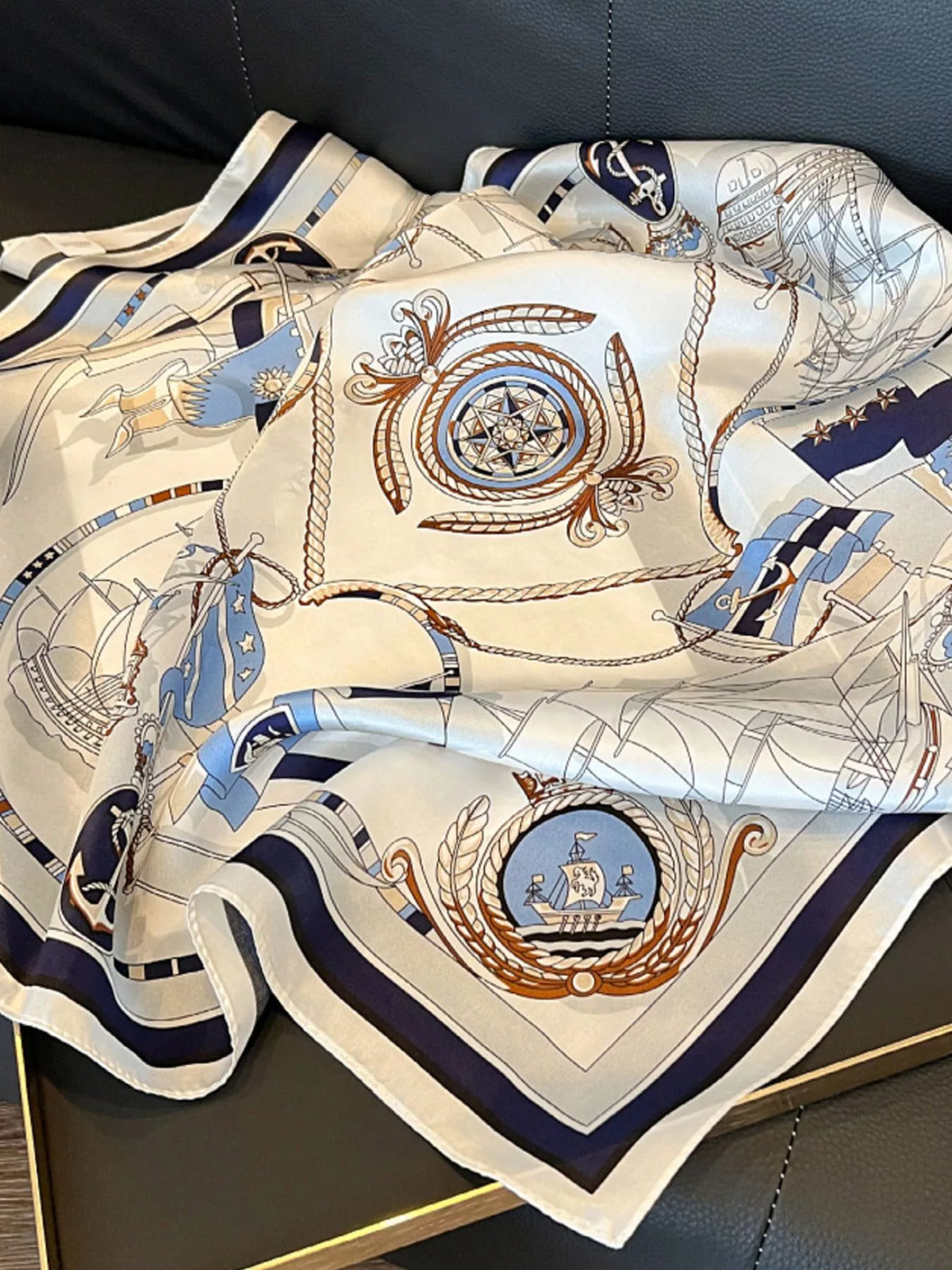 Nautical Print Silk Square Scarf - Lilixa.store