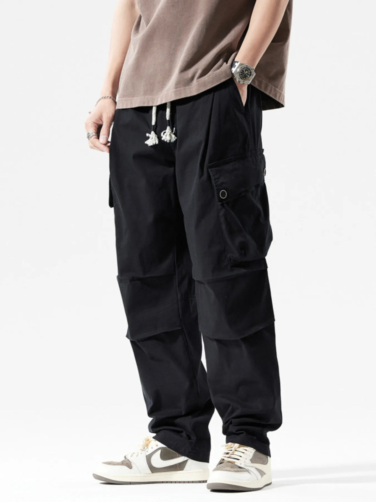 Men's Full Size Loose Fit Multi-Pocket Cargo Pants Plus Size, view 3