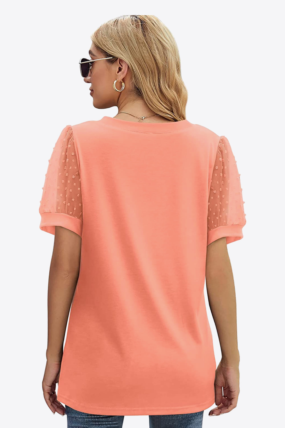 Swiss Dot Puff Sleeve V-Neck Tee - Lilixa.store