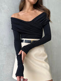 Off-Shoulder Ruched Long Sleeve Bodysuit - Lilixa.store