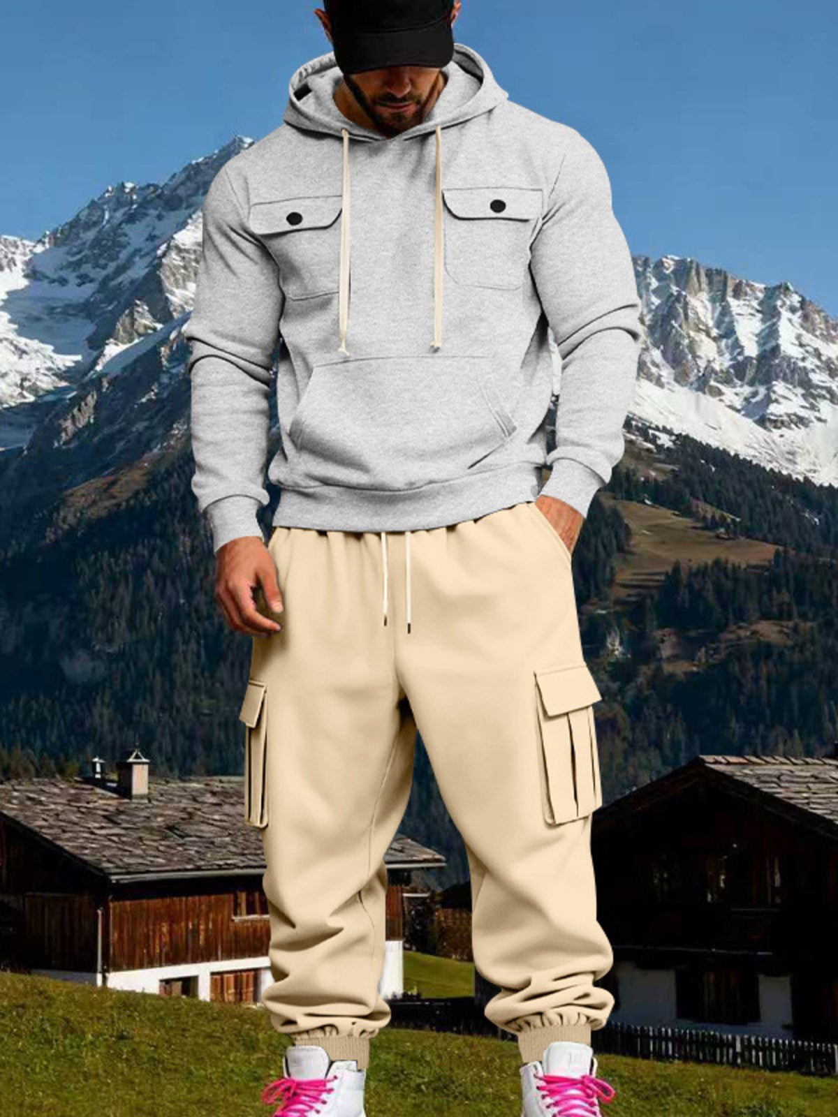 Men's Full Size Kangaroo Pocket Hoodie and Sweatpants Two-Piece Set Plus Size - Lilixa.store