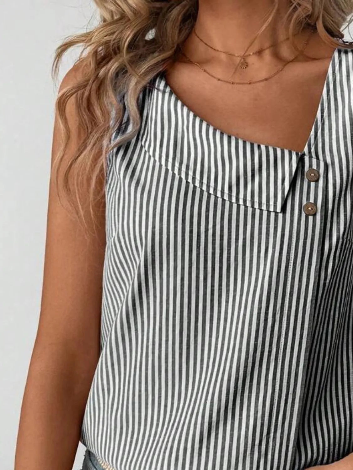 Decorative Button Asymmetrical Striped Tank - Lilixa.store