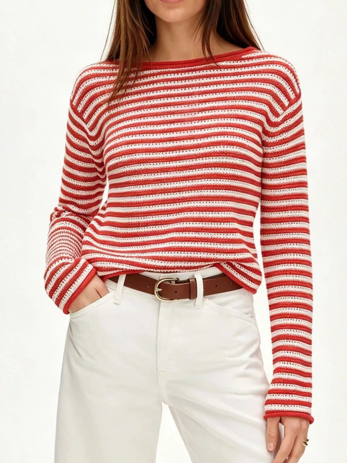 Striped Boat Neck Knit Sweater