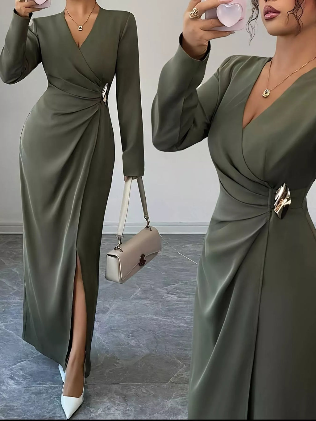 Slit Surplice Long Sleeve Maxi Dress - Lilixa.store