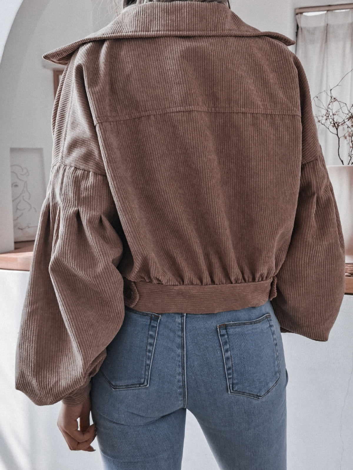 Lantern Sleeve Cropped Corduroy Jacket, view 7