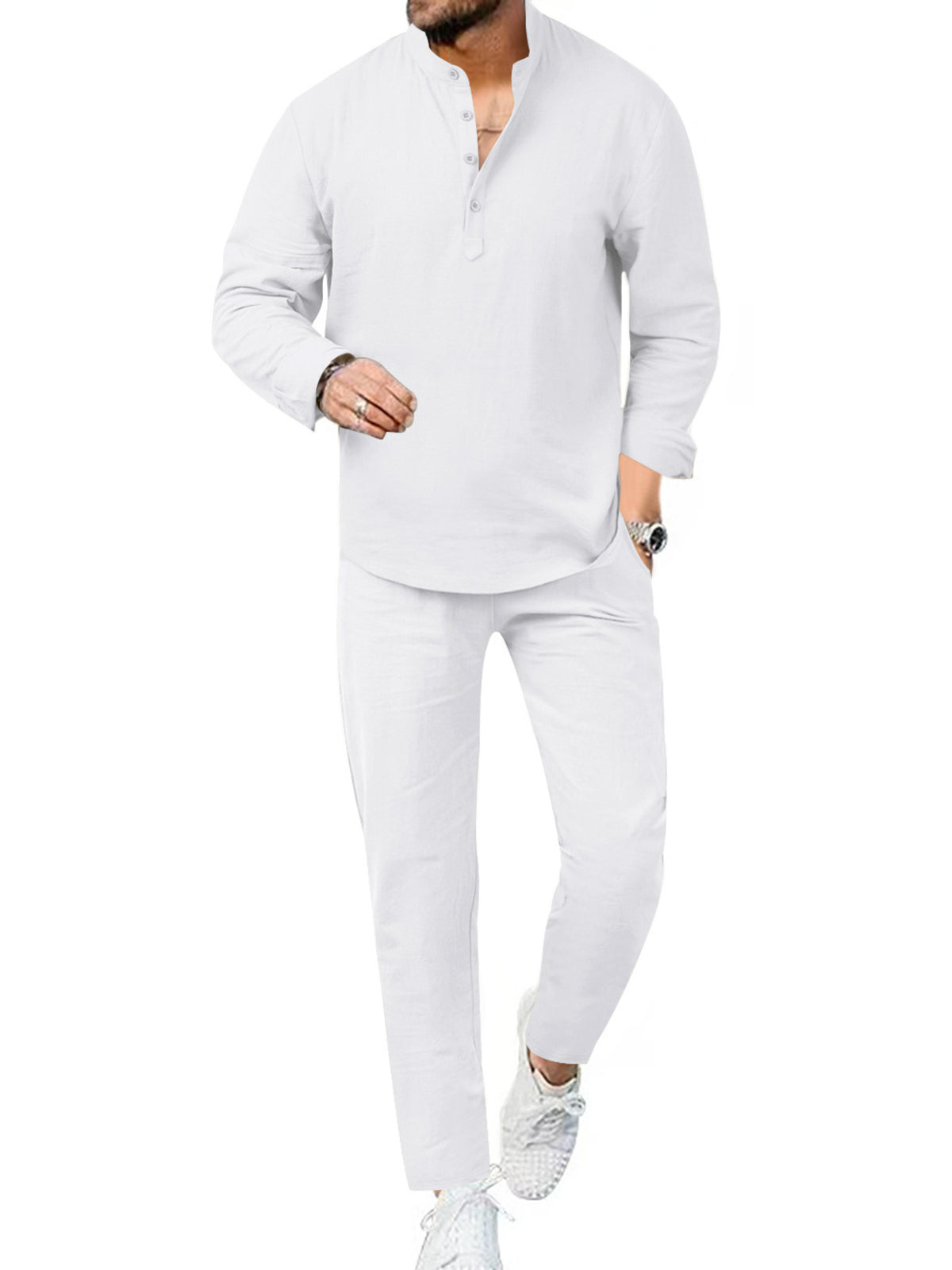 Men's Full Size Casual Long Sleeve Shirt and Pants Set Plus Size - Lilixa.store
