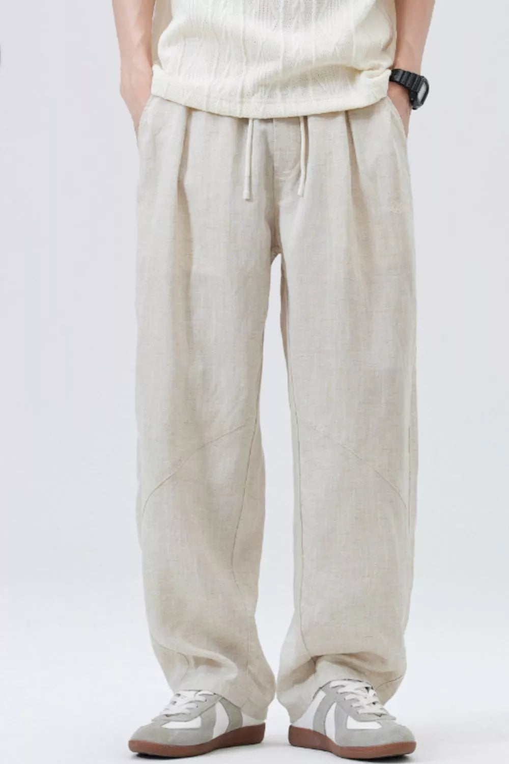 Men's Loose Fit Drawstring Casual Pants in Apricot
