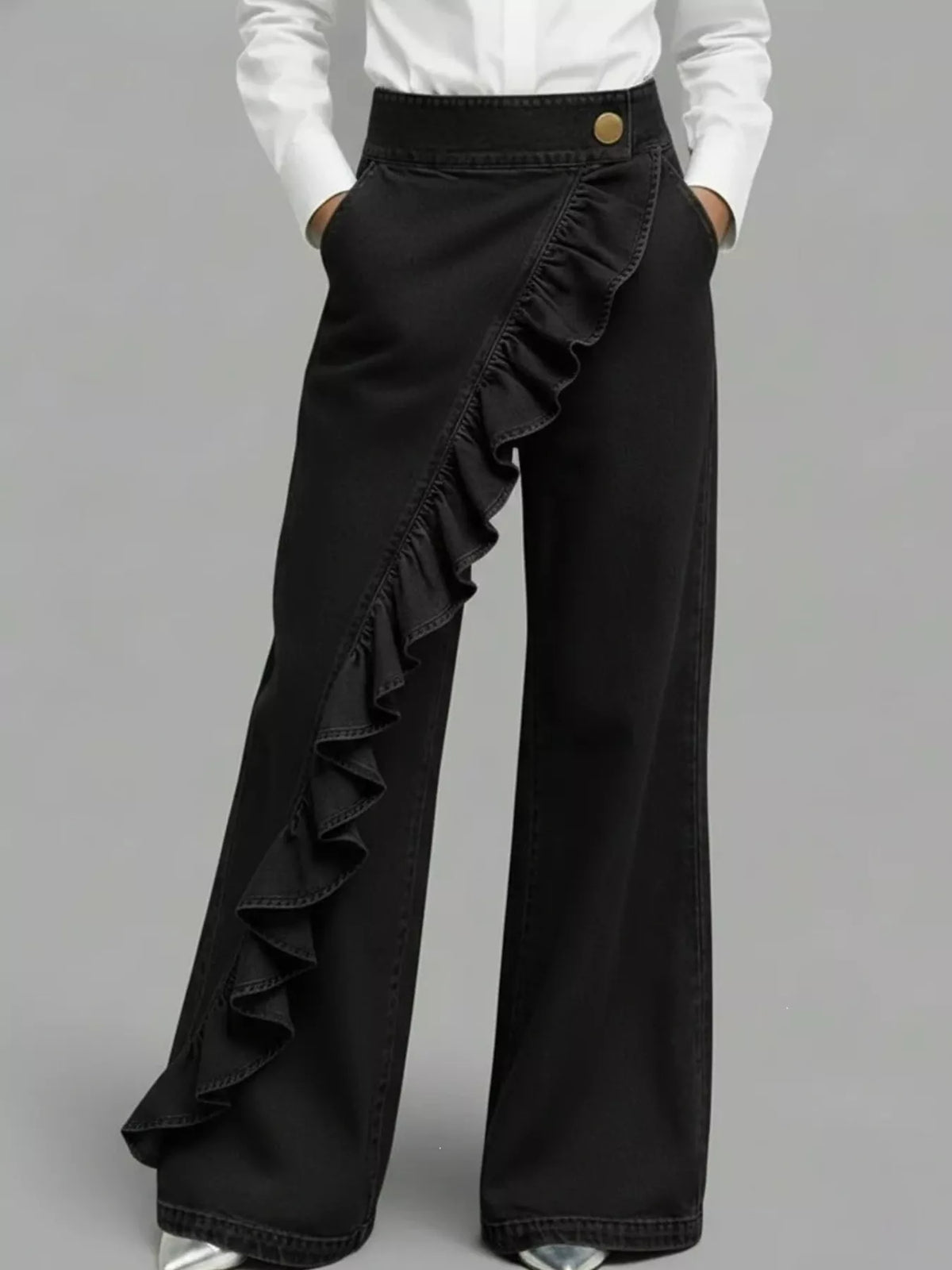 Full Size Ruffled Wide-Leg Jeans Plus Size