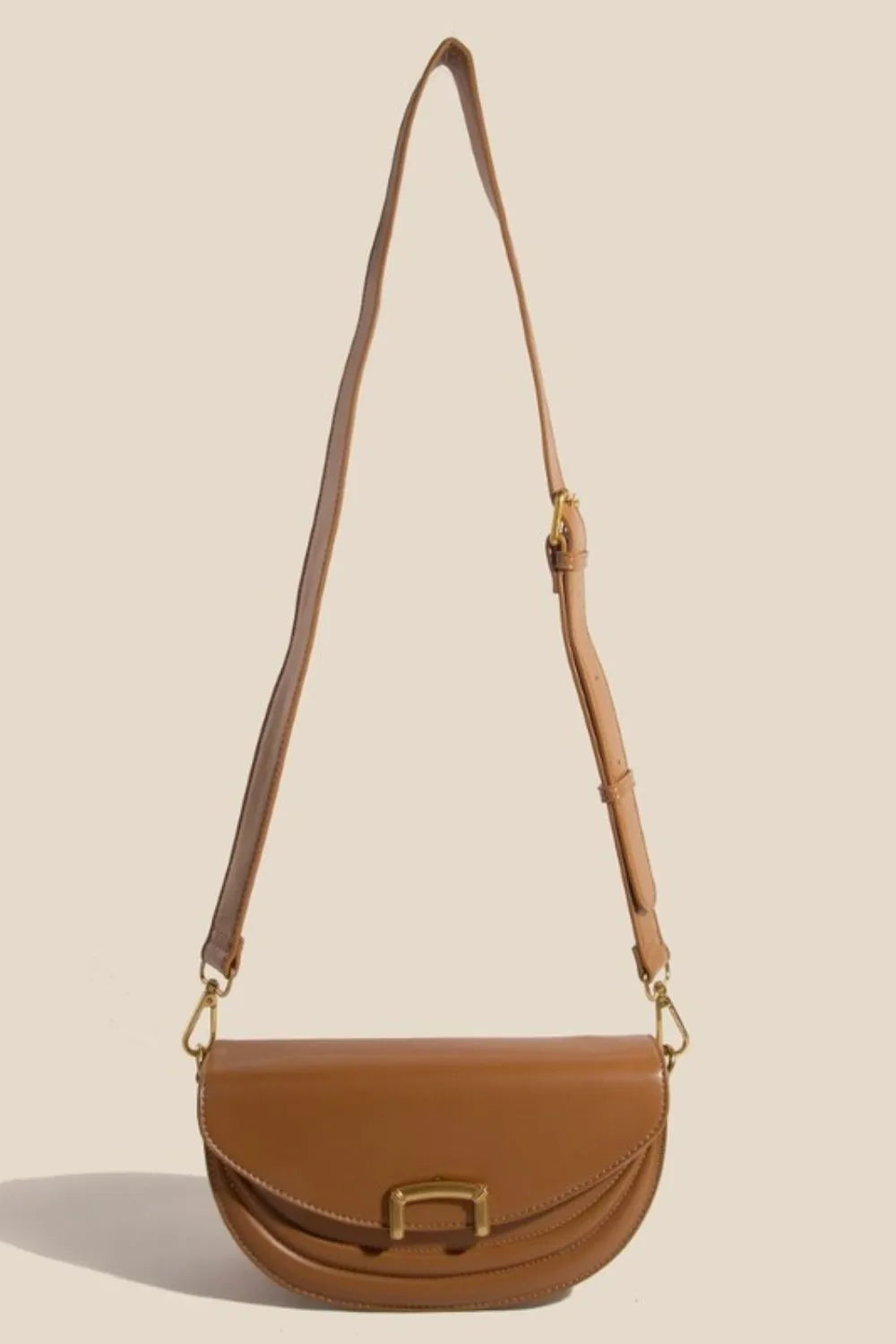 Fame Buckle Closure Crescent Faux Leather Crossbody Bag - Lilixa.store