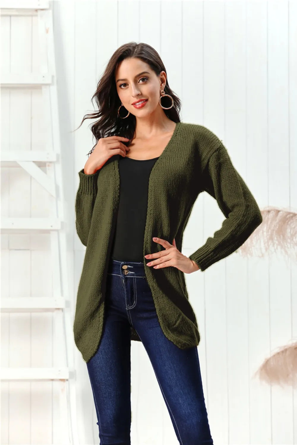Open Front Long Sleeve Cardigan - Lilixa.store