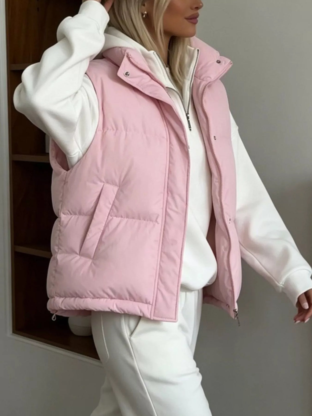 Snap-Button Placket Quilted Puffer Vest Coat, view 3