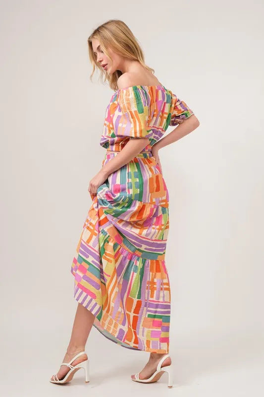 And The Why Asymmetric Geo Printed Tiered Maxi Skirt - Lilixa.store