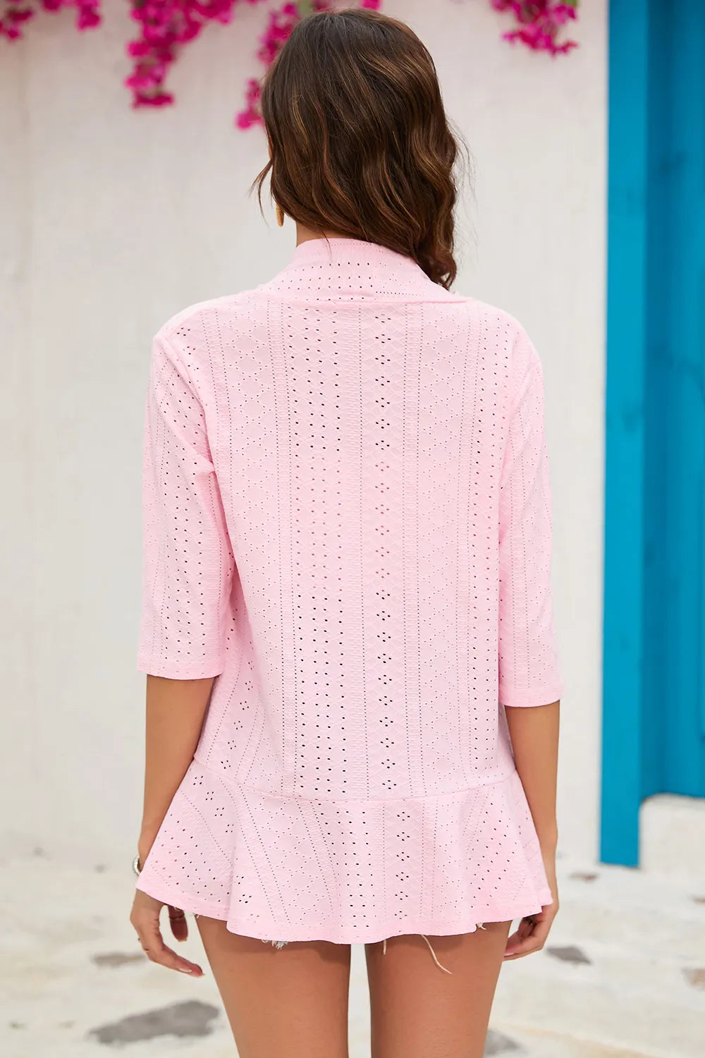 Eyelet Open Front Cardigan - Lilixa.store
