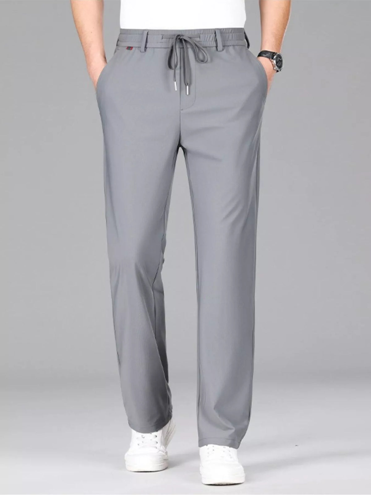 Men's Plus Size Lightweight Drawstring Casual Pants in Grey