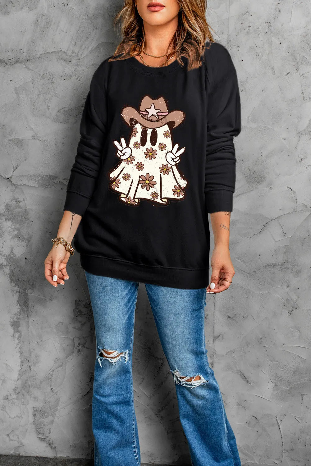 Ghost Round Neck Long Sleeve Sweatshirt - Lilixa.store