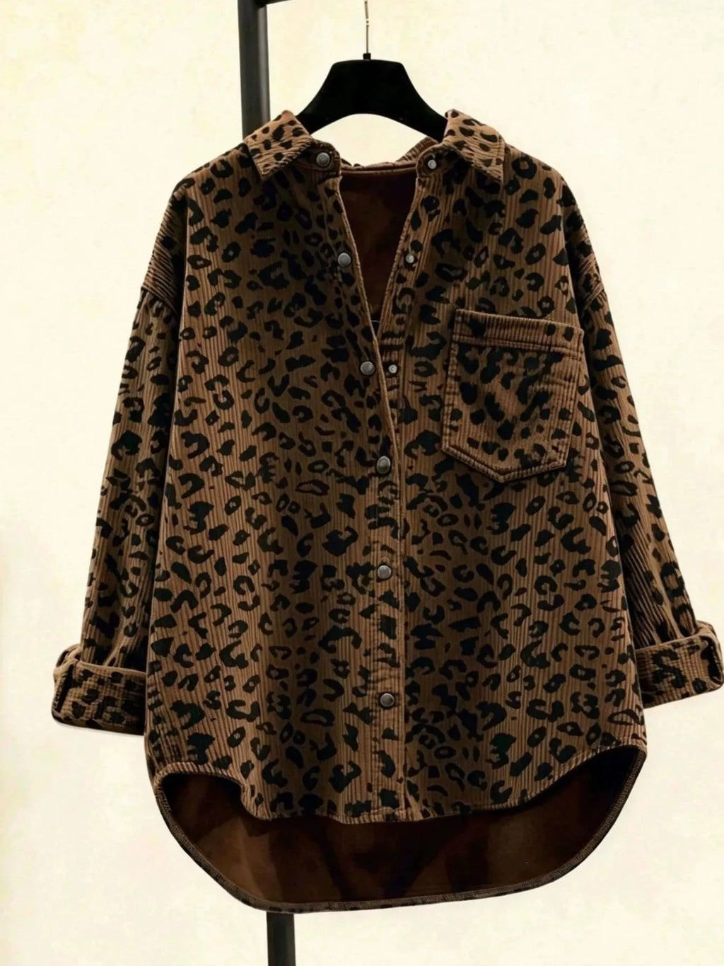 Oversized Leopard Corduroy Button-Down Shirt - Lilixa.store