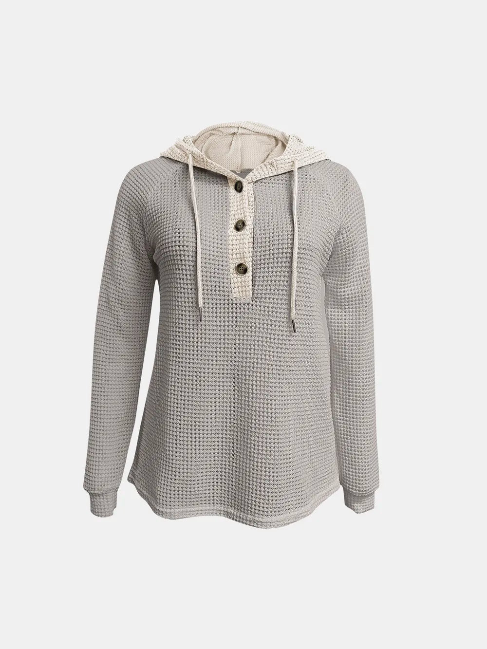 Full Size Waffle-Knit Contrast Long Sleeve Hoodie - Lilixa.store
