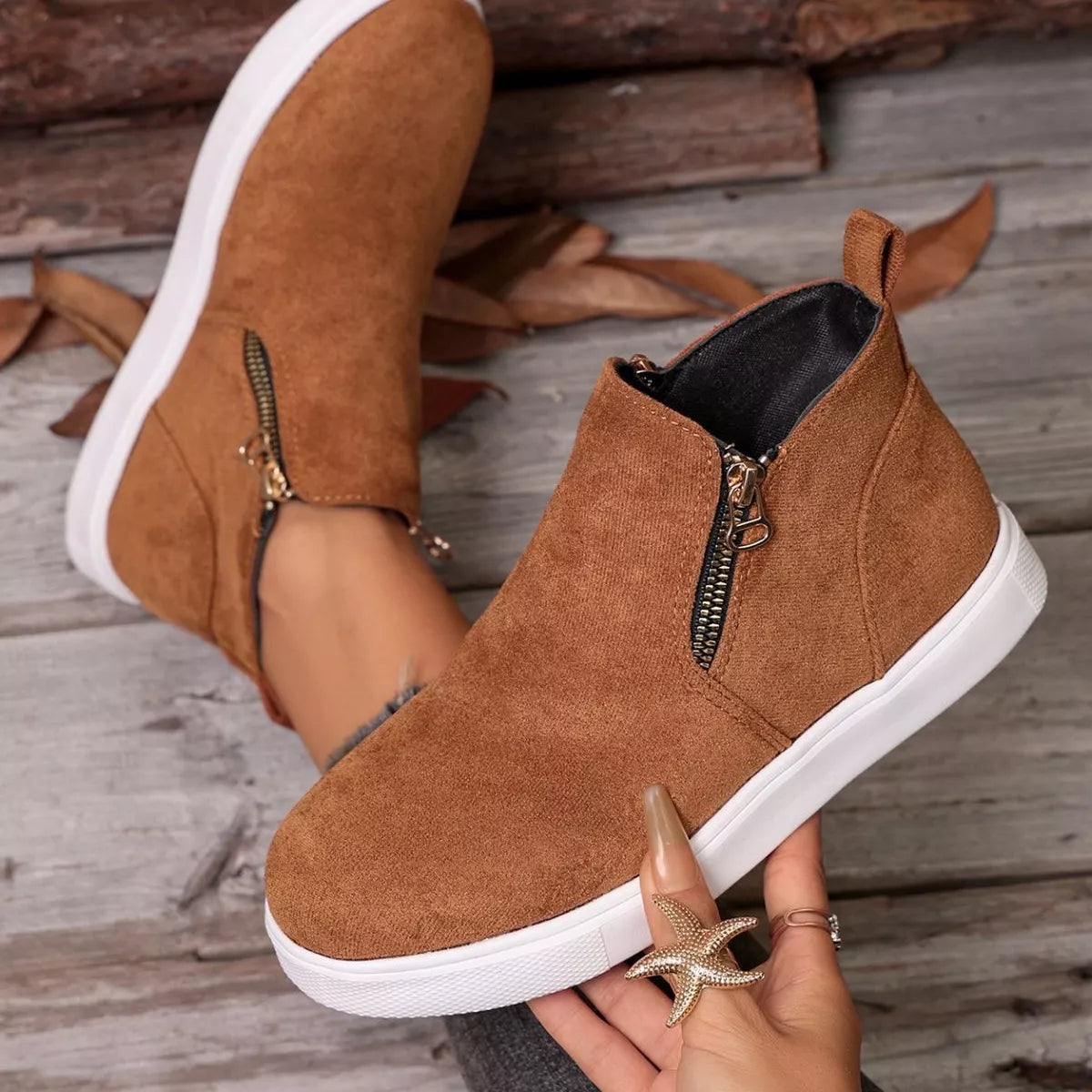 Suede Ankle Boots with Side Zipper, view 2