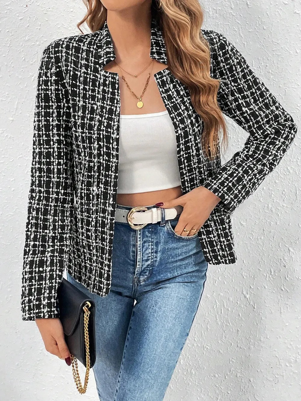 Plaid Open Front Long Sleeve Jacket, view 7