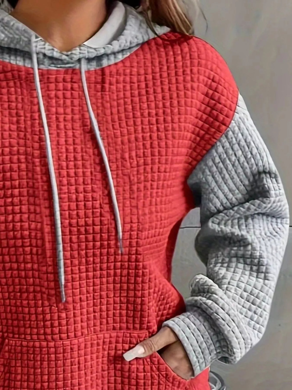 Full Size Textured Kangaroo Pocket Hoodie Plus Size - Lilixa.store