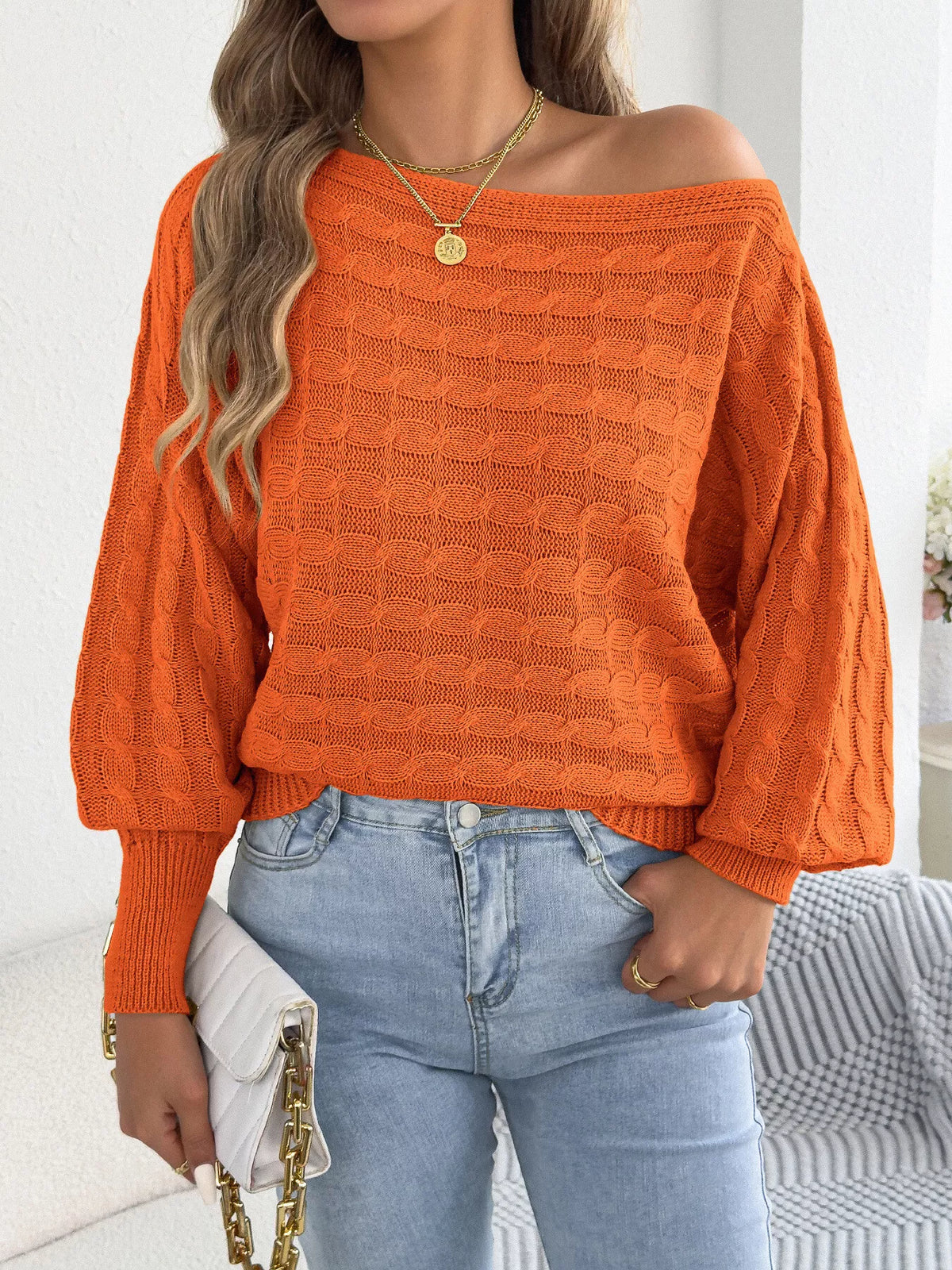 Cable Knit Boat Neck Sweater
