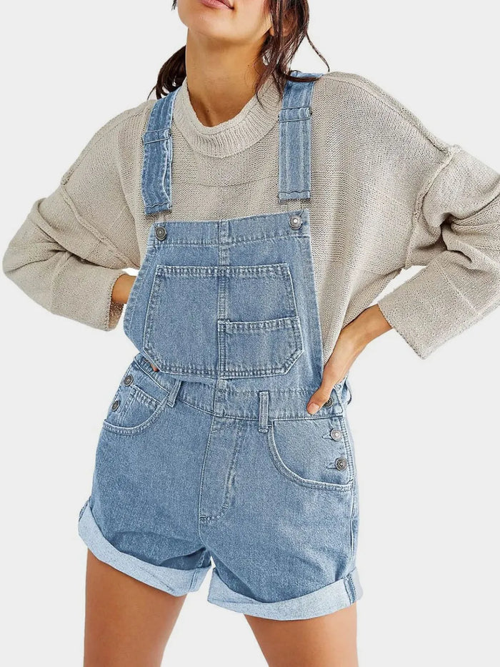 Pocketed Square Neck Wide Strap Denim Overalls - Lilixa.store