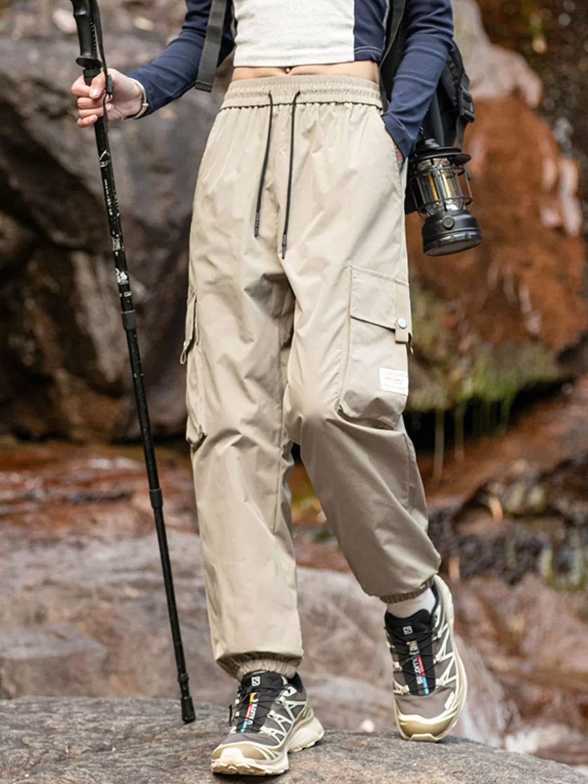 Men's Plus Size Loose Fit Cargo Pants in Beige
