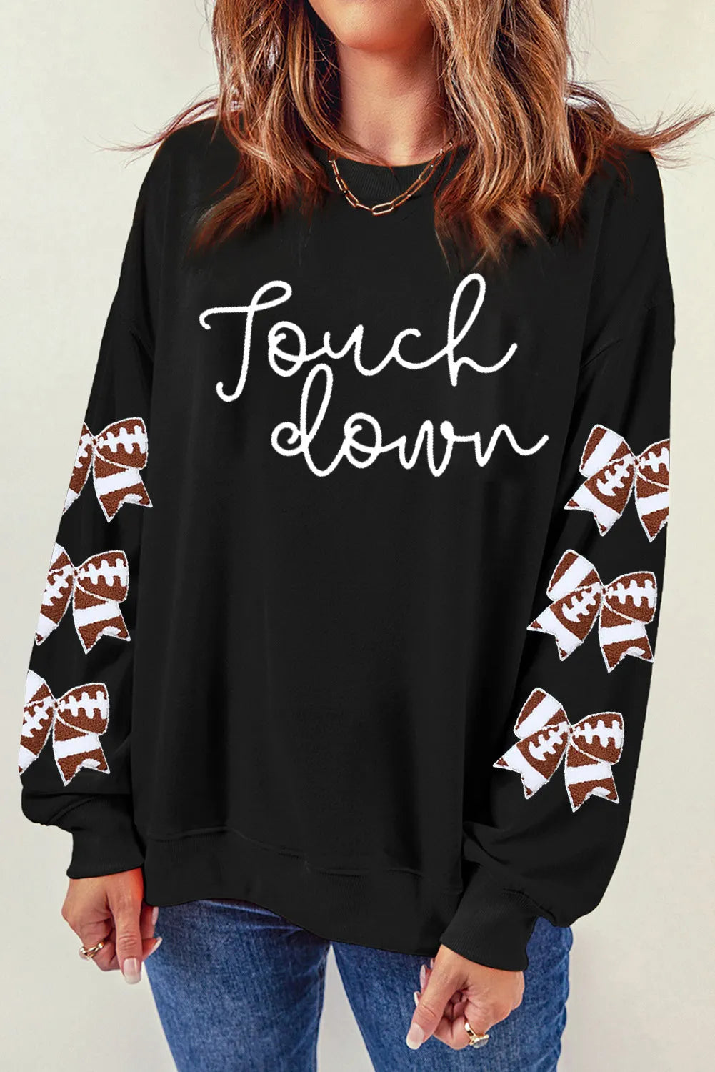 Letter Graphic Bow Long Sleeve Sweatshirt - Lilixa.store