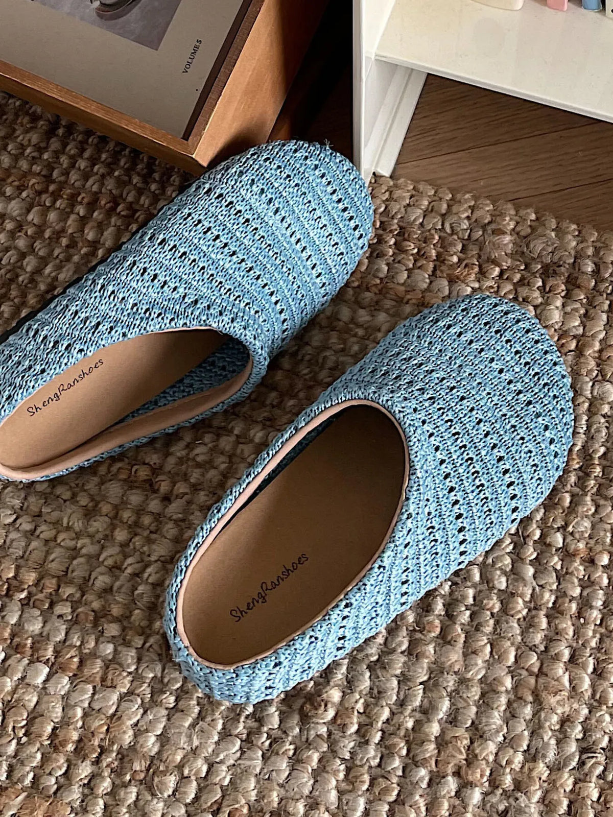 Knitted Round Toe Slip-Ons in Blue