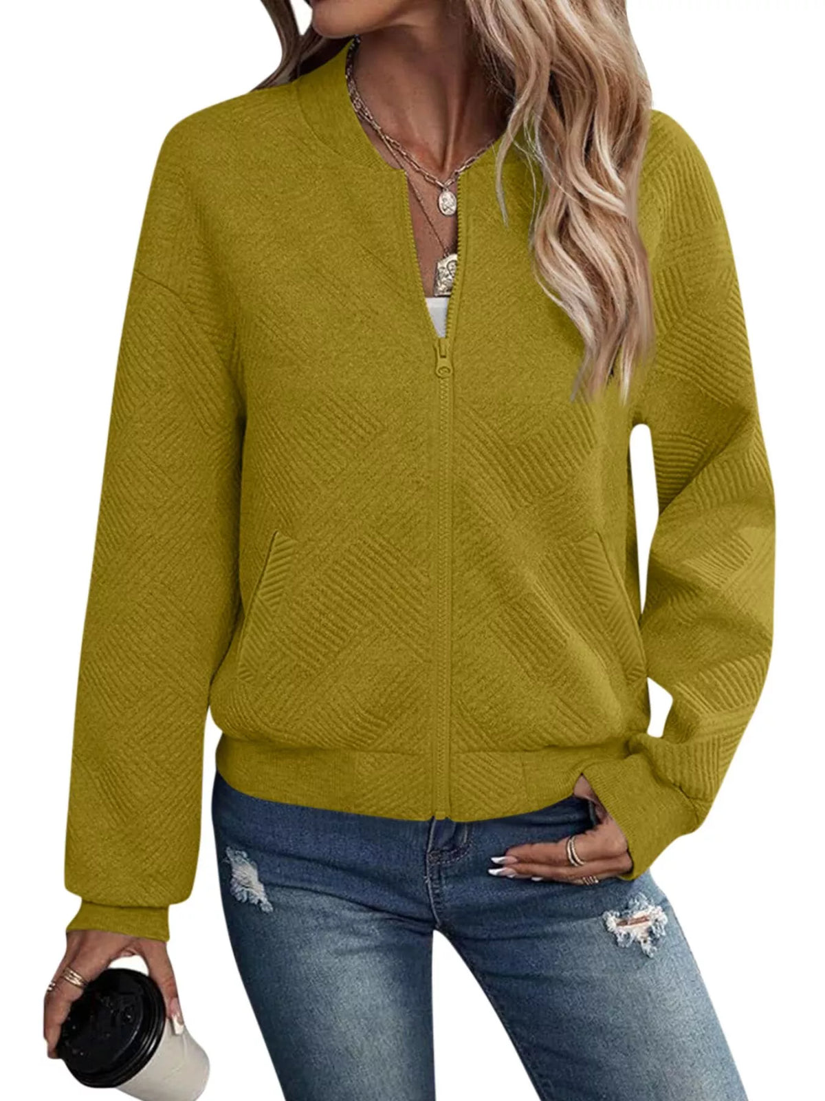 Textured Knit Zip-Up Bomber Jacket, view 27