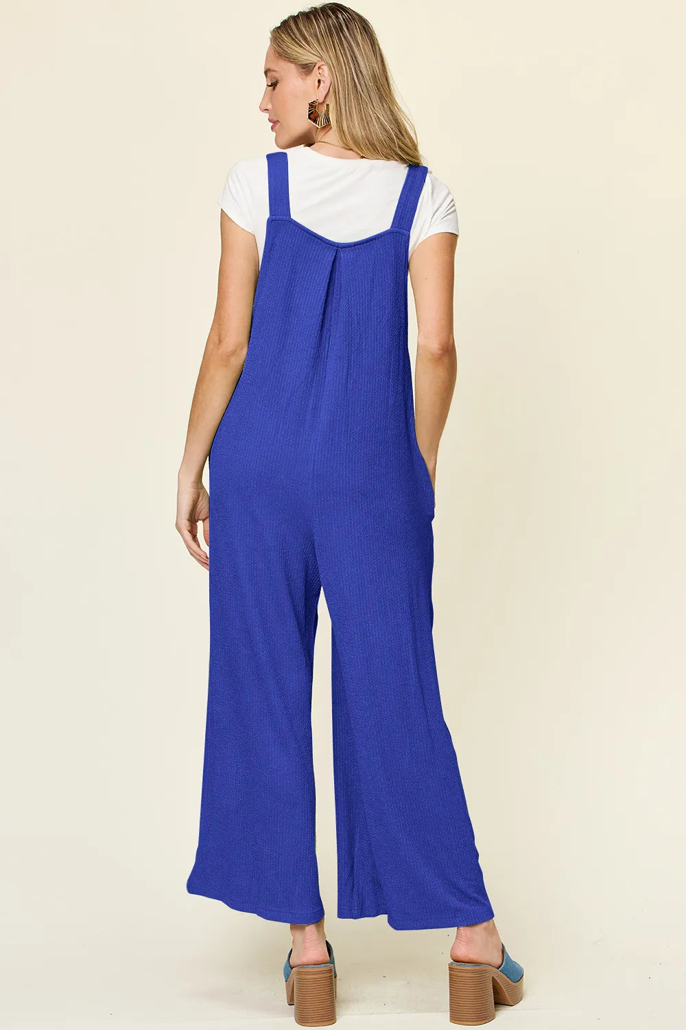 Double Take Full Size Texture Sleeveless Wide Leg Overall, view 2