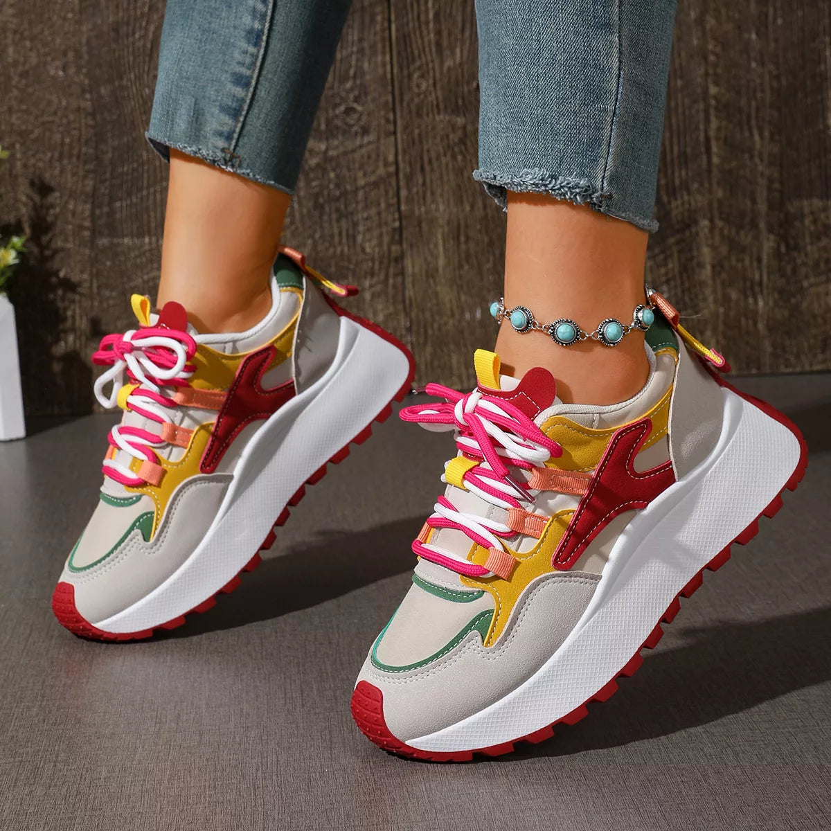 Round Toe Lace Up Sneakers - Lilixa.store