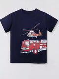 Children's Fire Truck and Helicopter Print T-Shirt - Lilixa.store