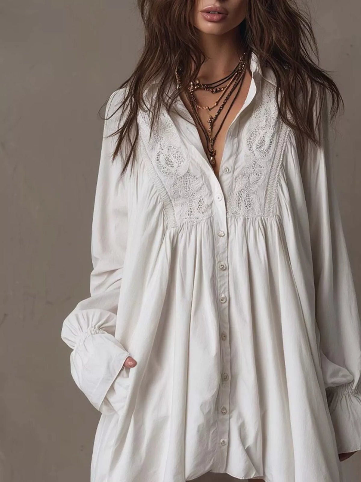 Embroidered High-Low Shirt Dress - Lilixa.store