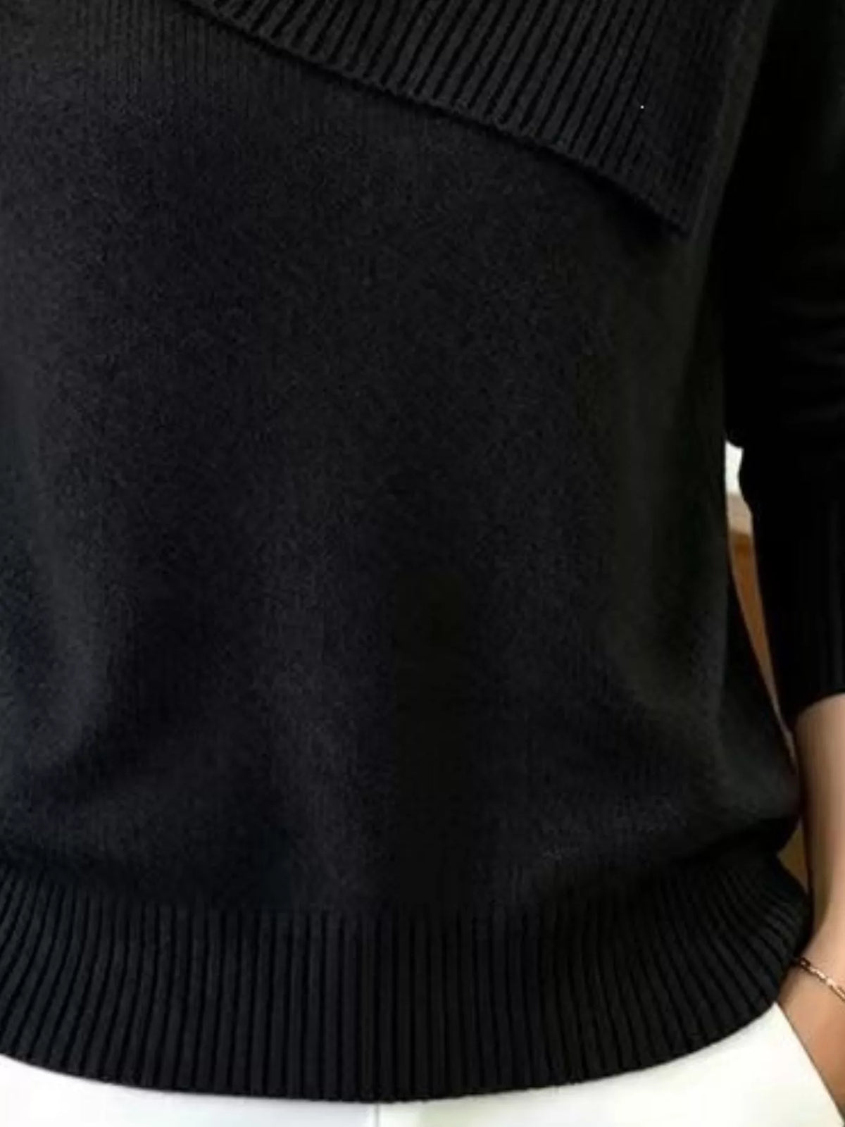 Full Size Asymmetric Ribbed Collar Sweater Plus Size