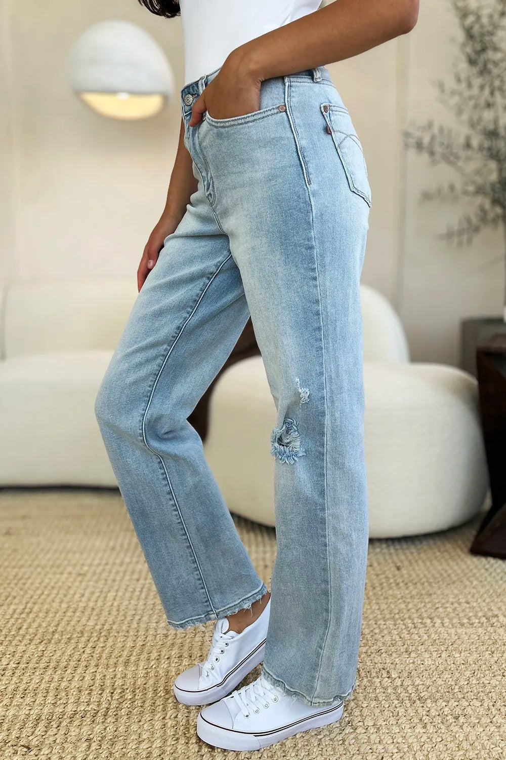 Judy Blue Full Size High Waist Distressed Straight Jeans - Lilixa.store