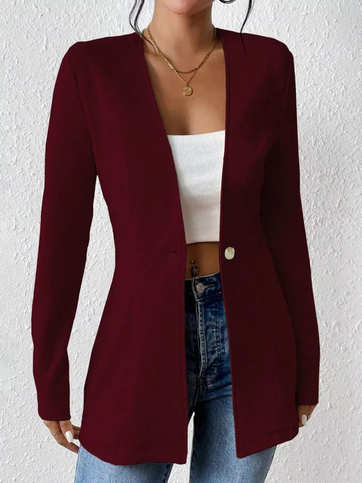 Single-Button Long Sleeve Blazer - Lilixa.store