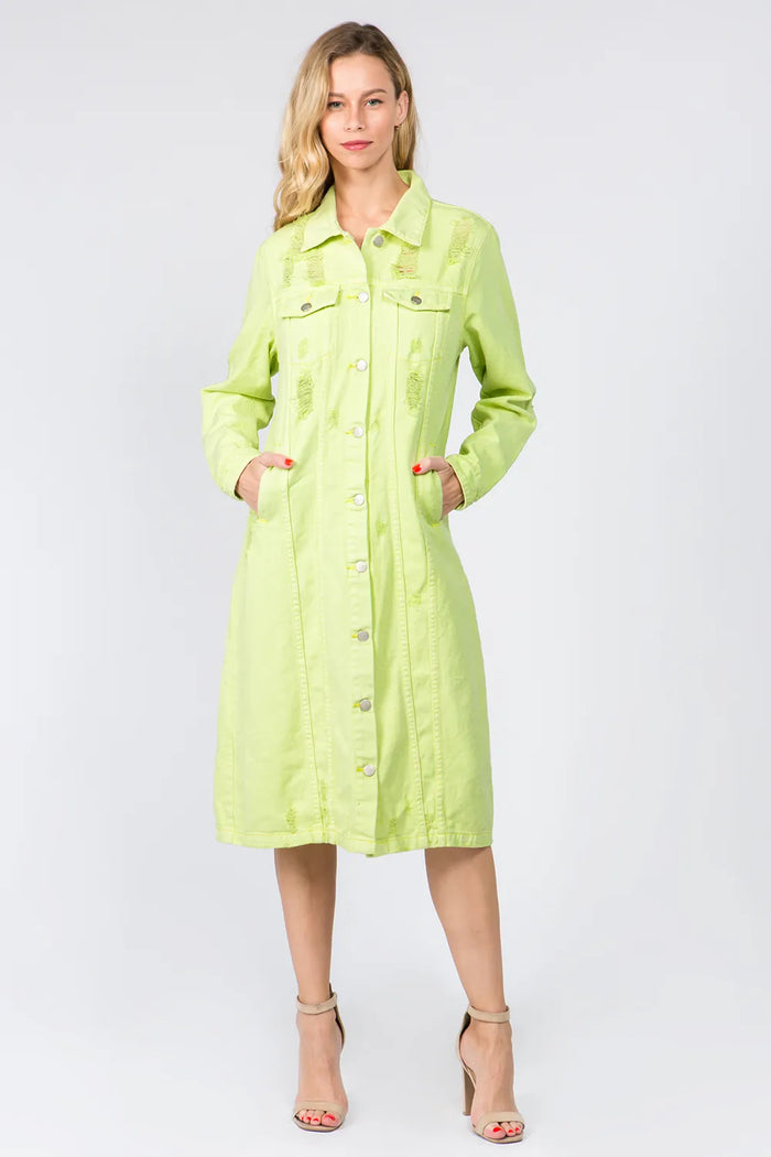 American Bazi Button Up Distressed Denim Dress - Lilixa.store