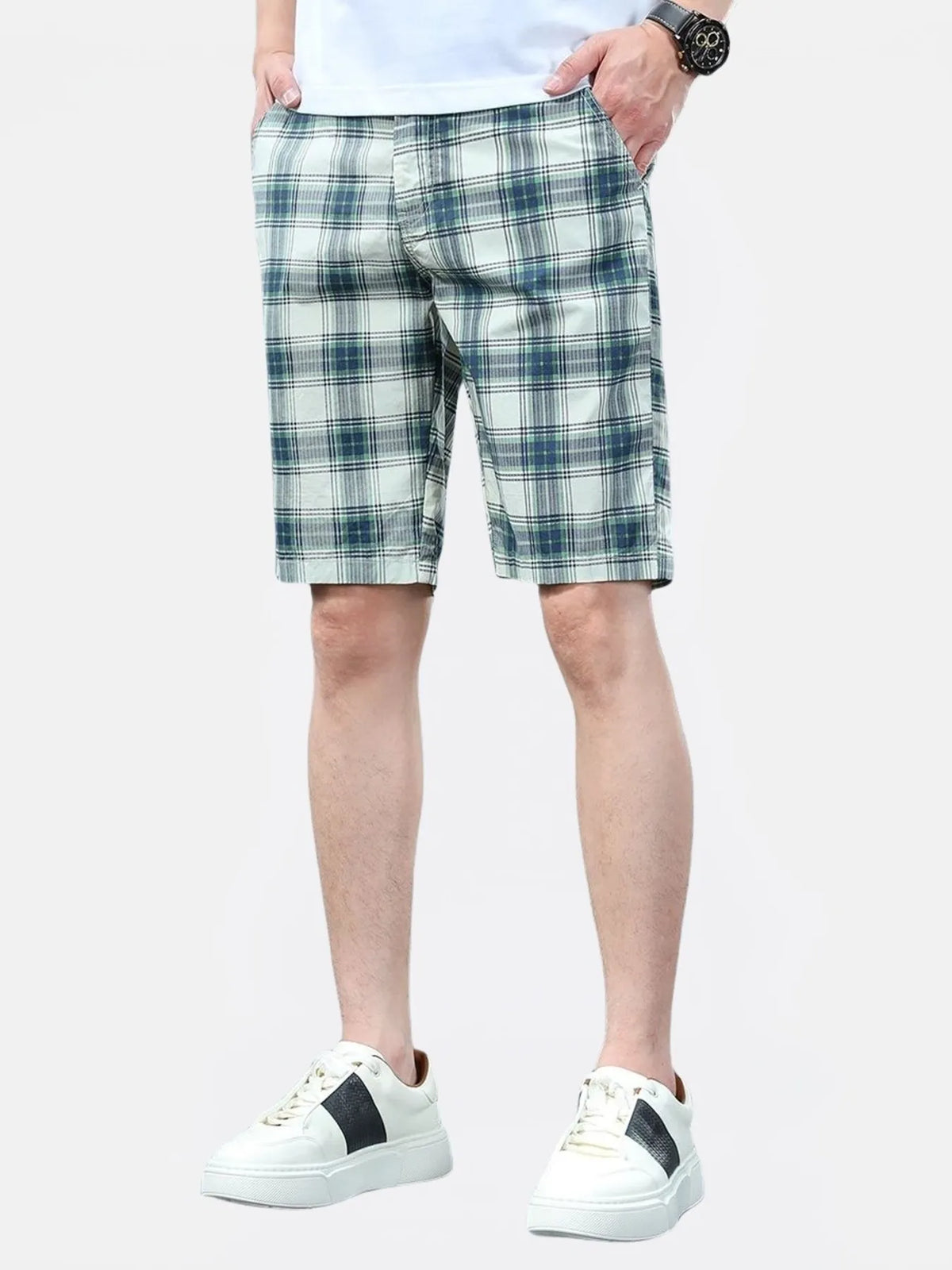 Men's Plaid Shorts with Pockets in Dark Green