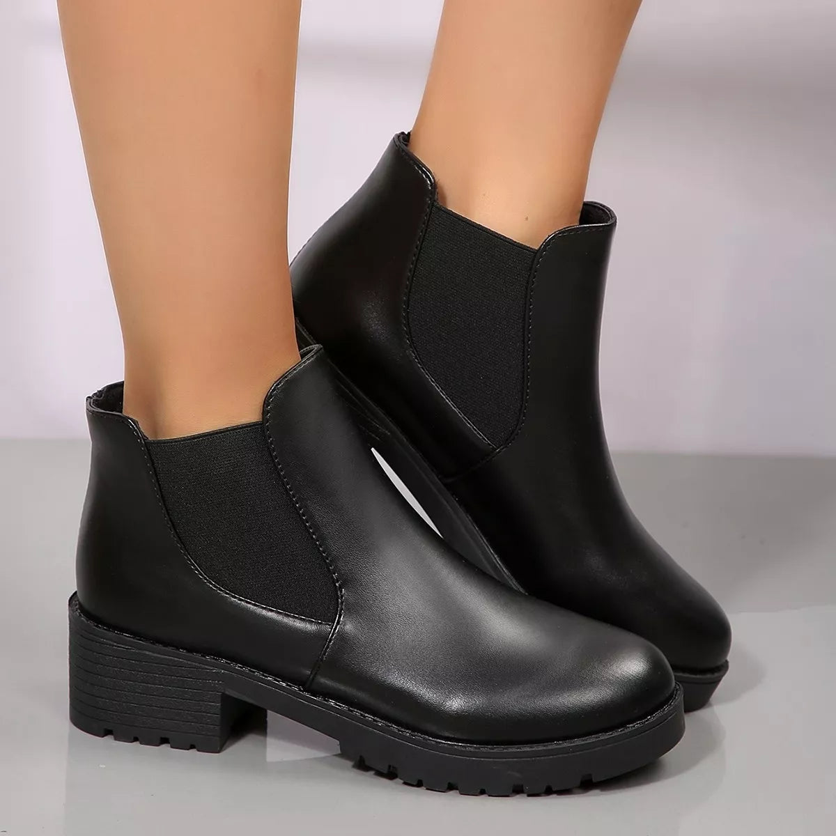 Round Toe Block Heels Boots
