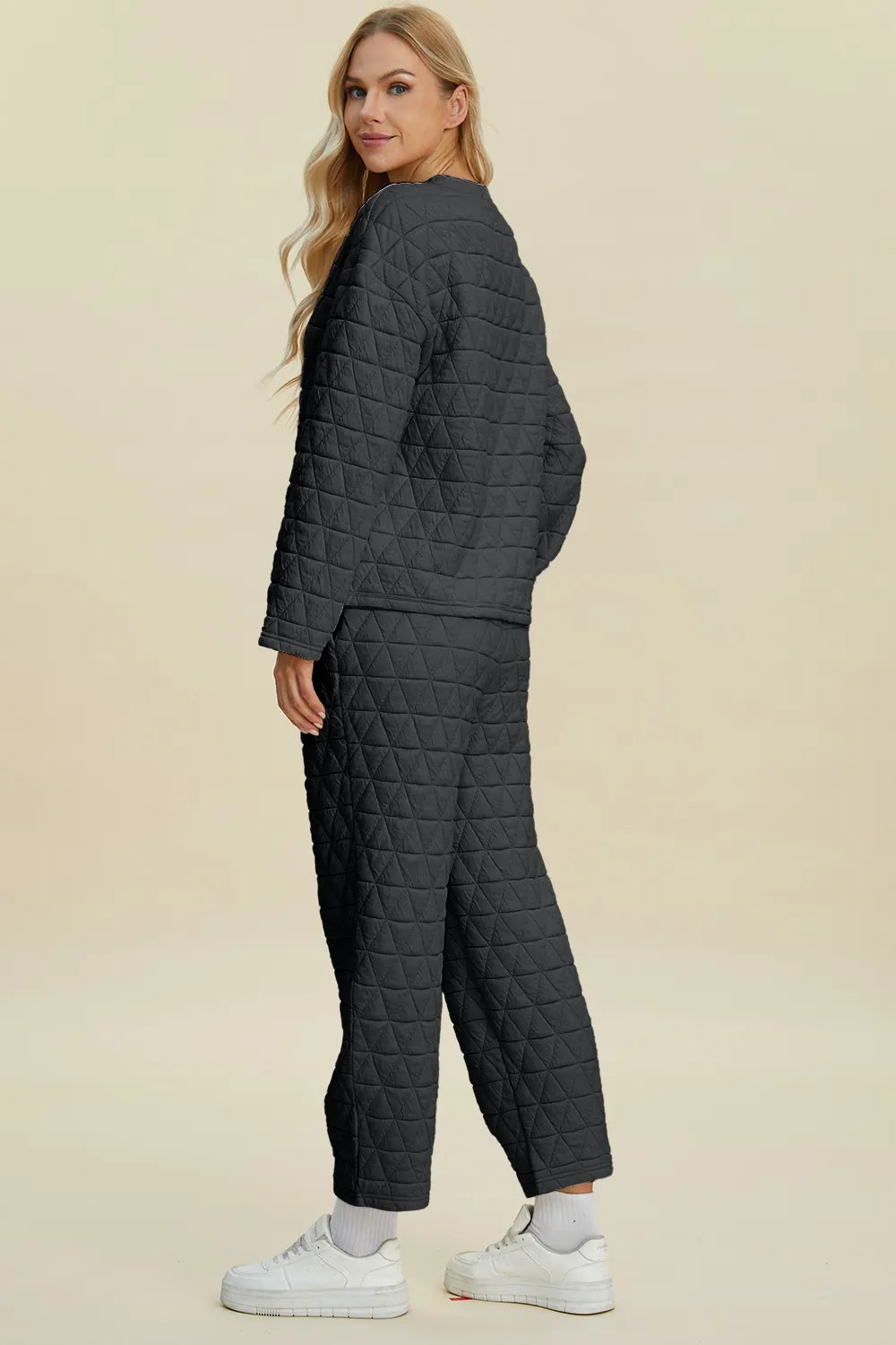 Double Take Full Size Texture Round Neck Long Sleeve Top and Pants Set - Lilixa.store