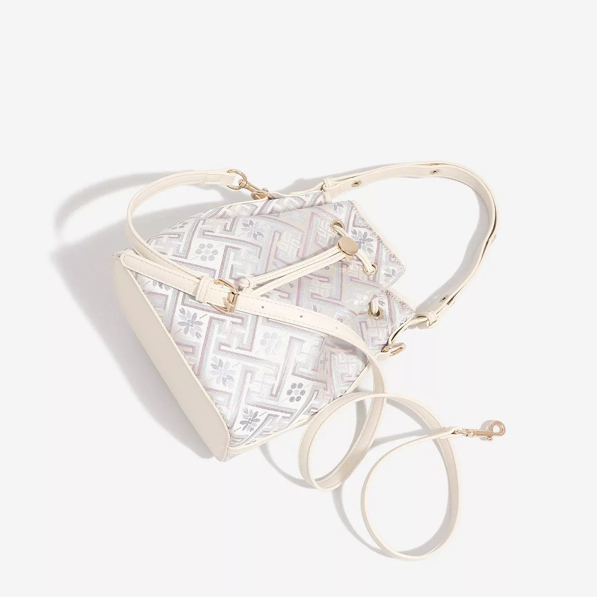 Geometric Pattern Drawstring Crossbody Bucket Bag