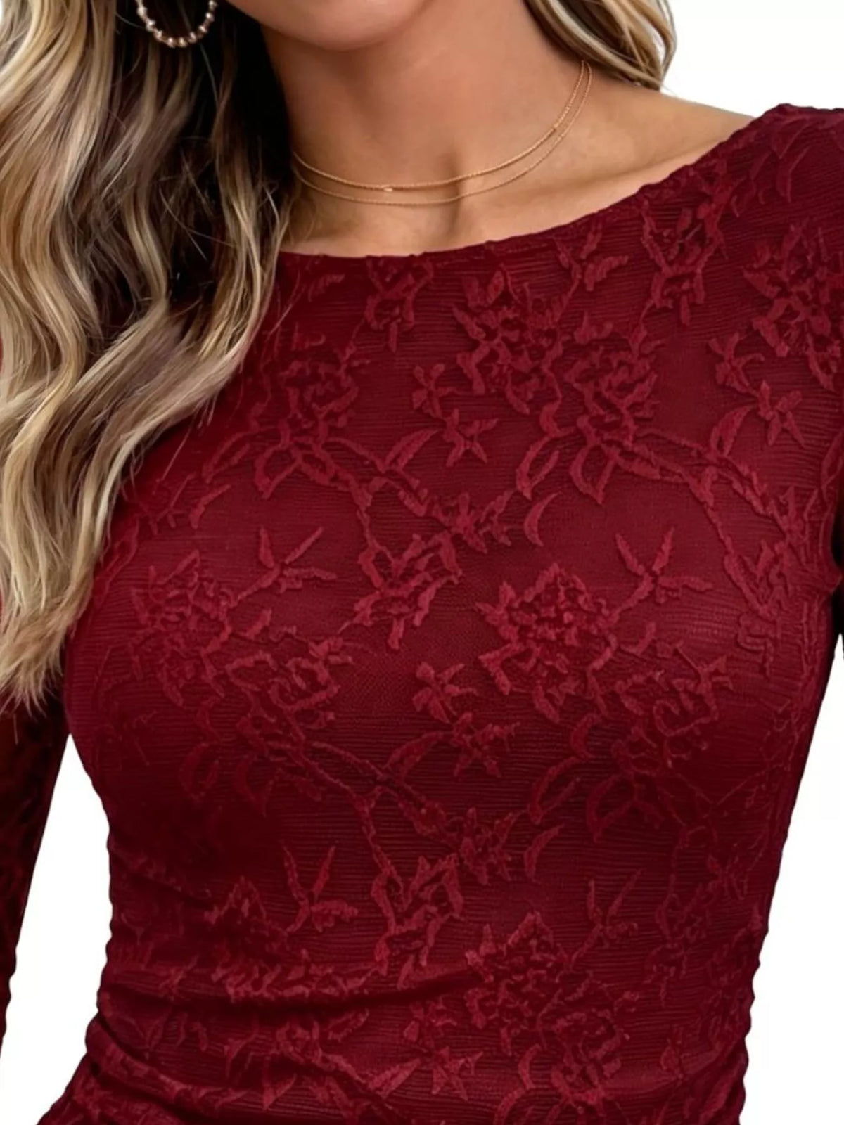 Floral Lace Long Sleeve Blouse with Flared Cuffs, view 7