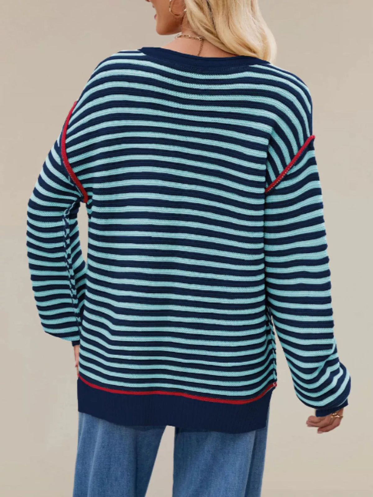 Oversized Striped Dropped Shoulder Sweater - Lilixa.store