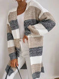 Color Block Striped Open Front Longline Cardigan - Lilixa.store