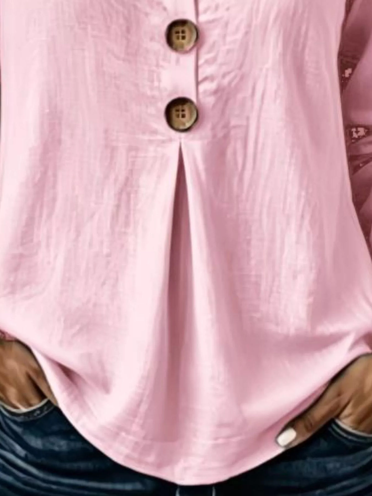 Full Size Button Detail Long Sleeve Blouse Plus Size, view 12
