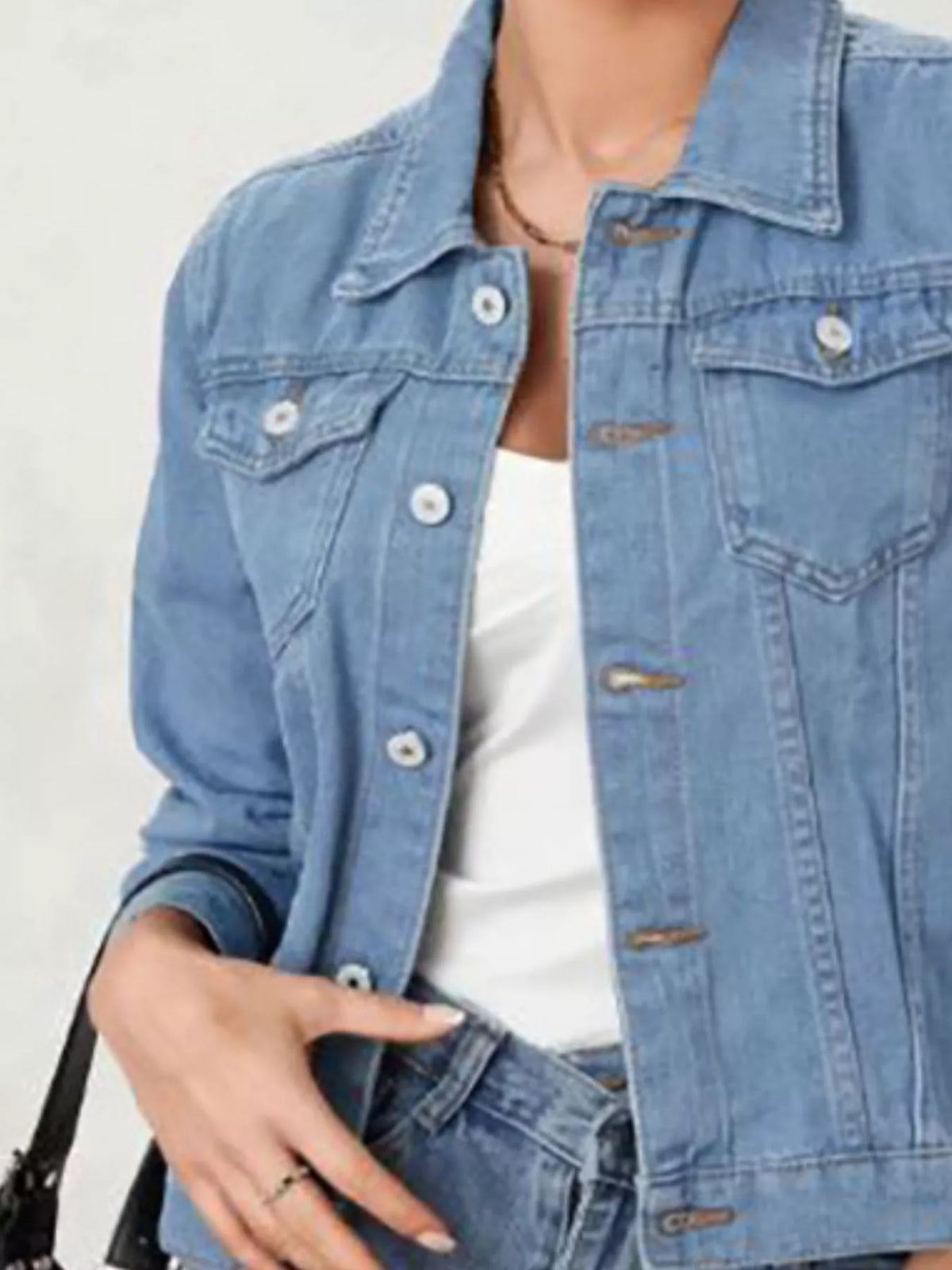 Button Up Long Sleeve Denim Jacket, view 9