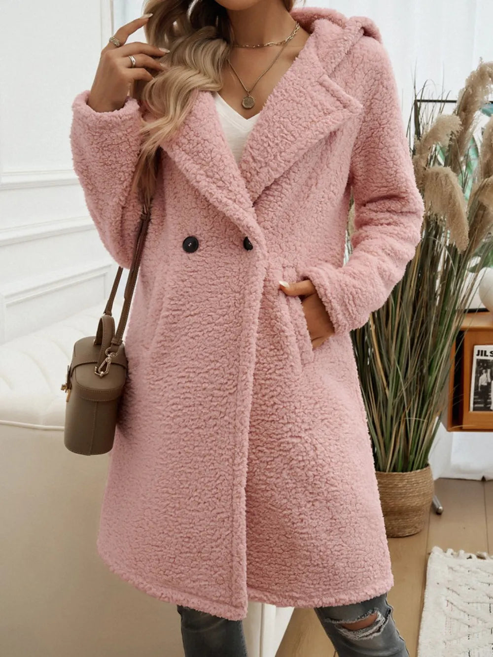 Devine Pocketed Long Sleeve Hooded Teddy Coat - Lilixa.store