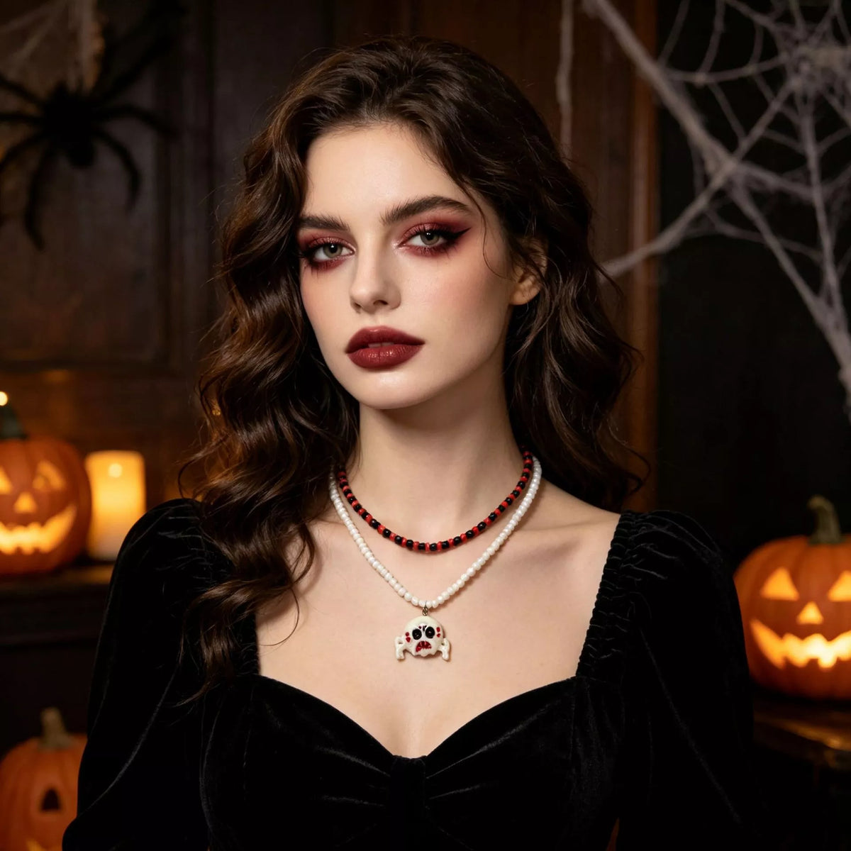Gothic Skull Bead Double Layered Necklace - Lilixa.store